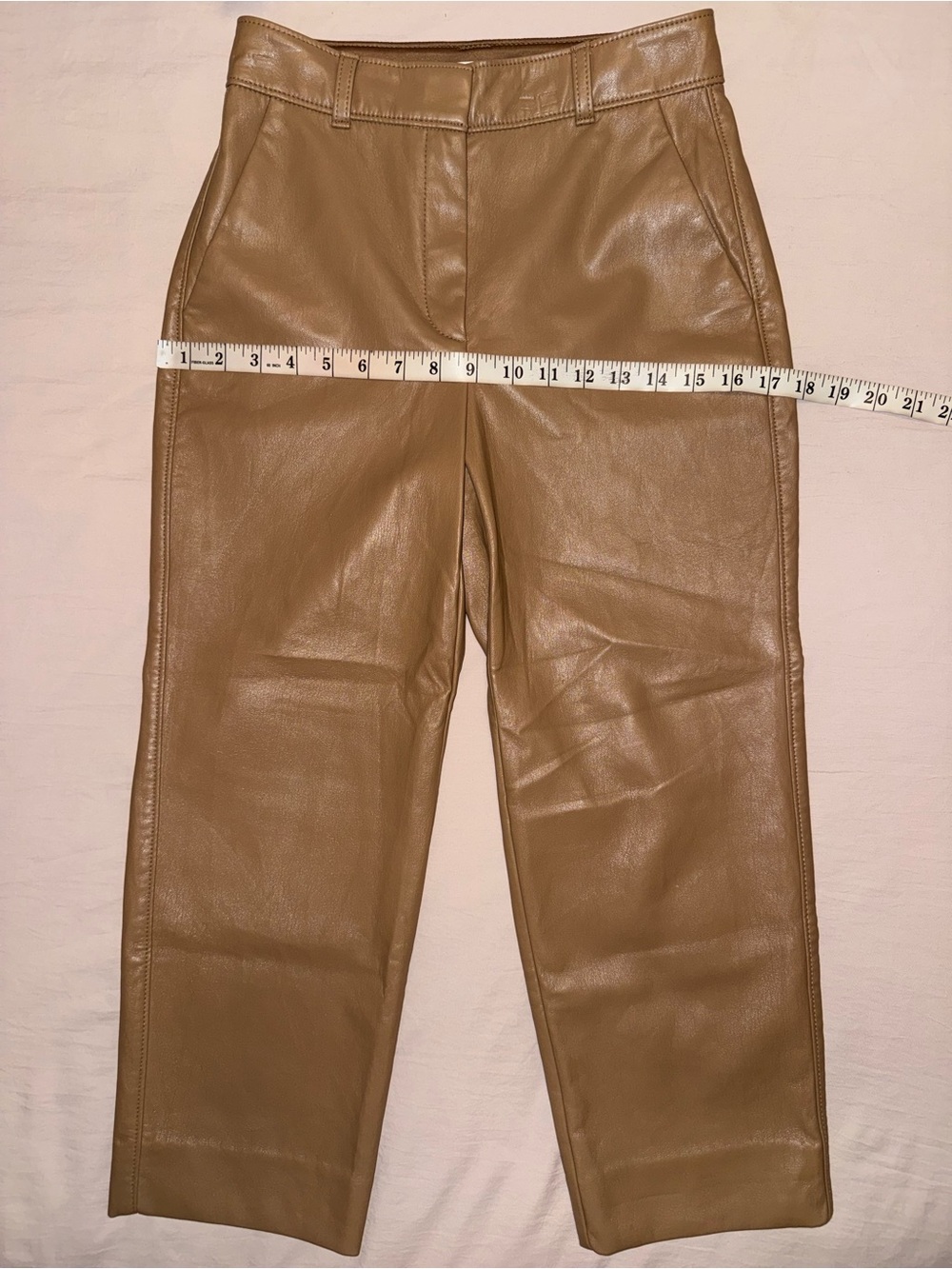 Aritzia Babaton Faux Leather Cropped Pants Camel Tan Brown Size 2 - Picture 9 of 14
